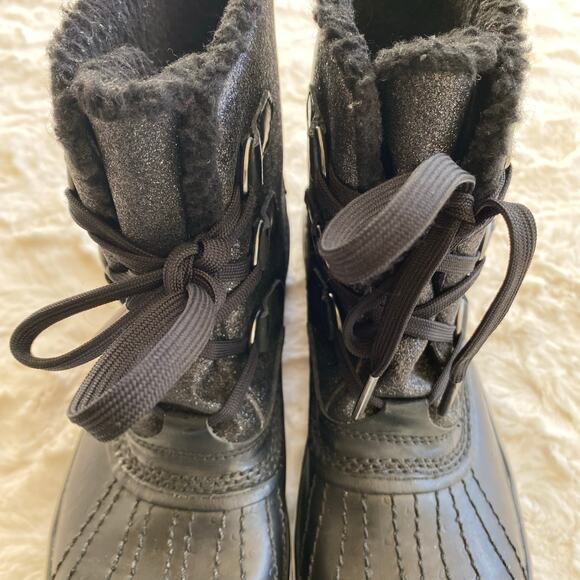 Sorel Women's Black Glitter Tivoli Winter Boots Size 7 Waterproof Lace Up Fur - Picture 6 of 13